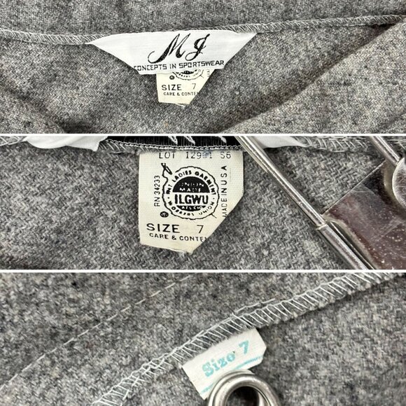 Vintage 70s Gray Skirt Women's XXS Button Up Sides High Waisted Wool Blend - Picture 9 of 9